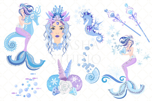 ICE QUEEN MERMAIDS clipart in Illustrations - product preview 3