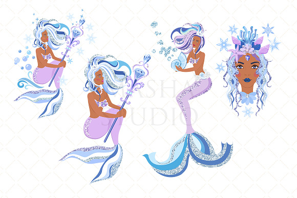 ICE QUEEN MERMAIDS clipart in Illustrations - product preview 5