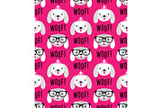 Cute seamless pattern with hand drawn cartoon characters of dog