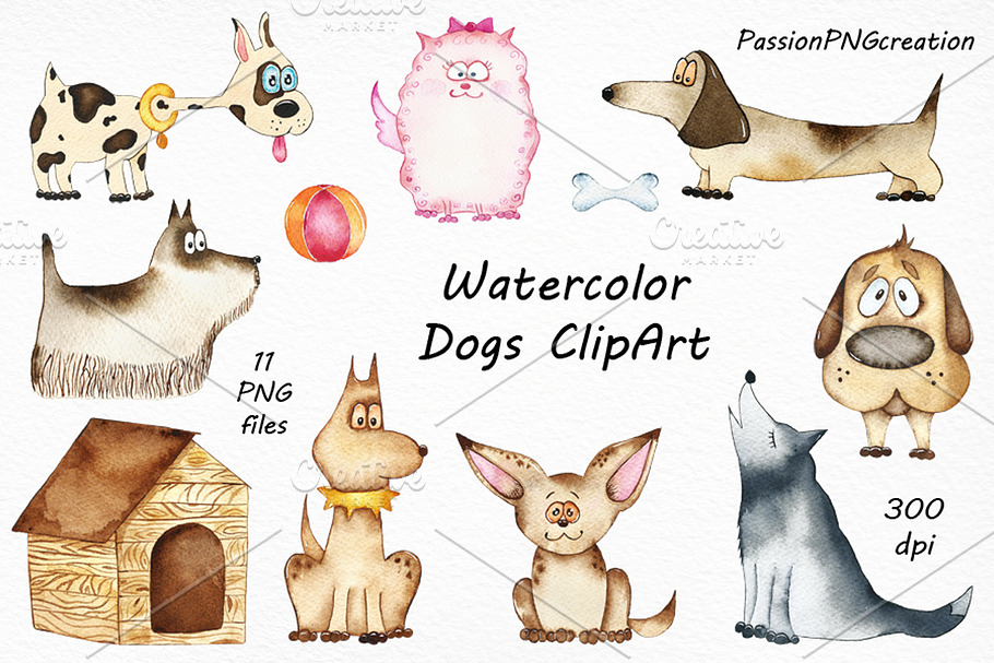 Watercolor Dogs ClipArt in Illustrations - product preview 8