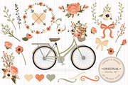 Peach Floral Wedding Bicycle Vectors