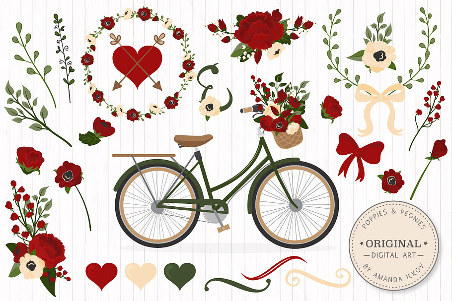 Floral Christmas Wedding Bicycle in Illustrations - product preview 8