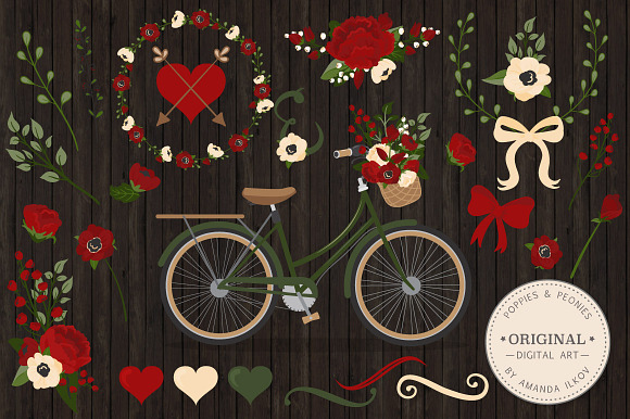 Floral Christmas Wedding Bicycle in Illustrations - product preview 1