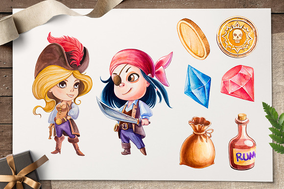 Pirates. Watercolor illustrations. in Illustrations - product preview 1