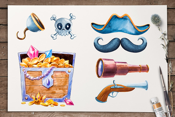 Pirates. Watercolor illustrations. in Illustrations - product preview 2