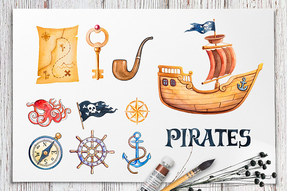 Pirates. Watercolor illustrations. in Illustrations - product preview 3