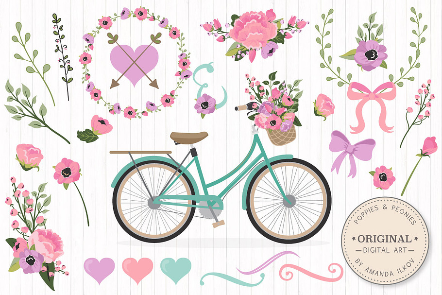 Garden Party Floral Bicycle & Extras in Illustrations - product preview 8