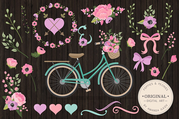 Garden Party Floral Bicycle & Extras in Illustrations - product preview 1