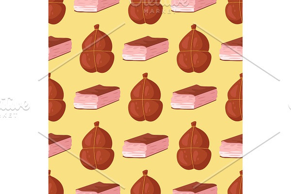 Meat seamless pattern background cartoon delicious variety delicious gourmet meal assortment slice lamb cooked vector illustration