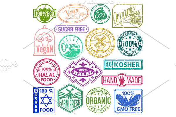 Premium quality eco vegan stamp logo product mark retro grunge badges collection best label vintage tag vector illustration.