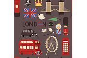 London travel icons english set city flag europe culture britain tourism england traditional vector seamless pattern background