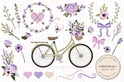 Lavender Bicycle & Flower Vectors