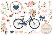 Navy & Blush Floral Bicycle & Extras