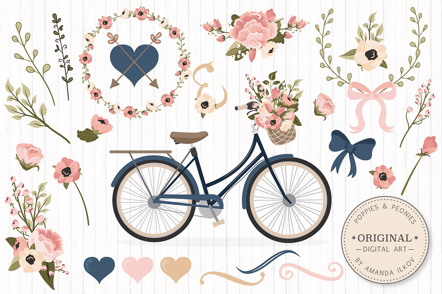 Navy & Blush Floral Bicycle & Extras