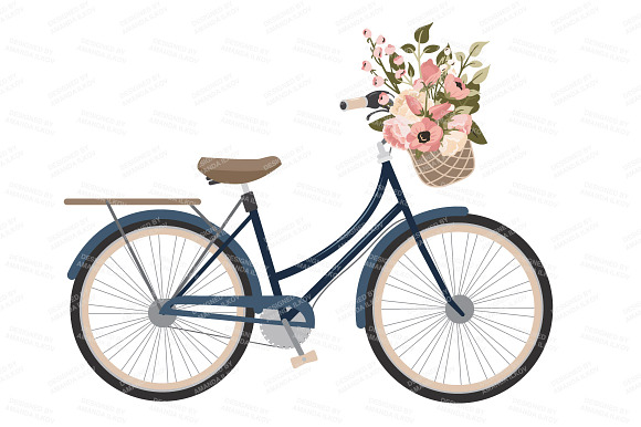 Navy & Blush Floral Bicycle & Extras in Illustrations - product preview 2