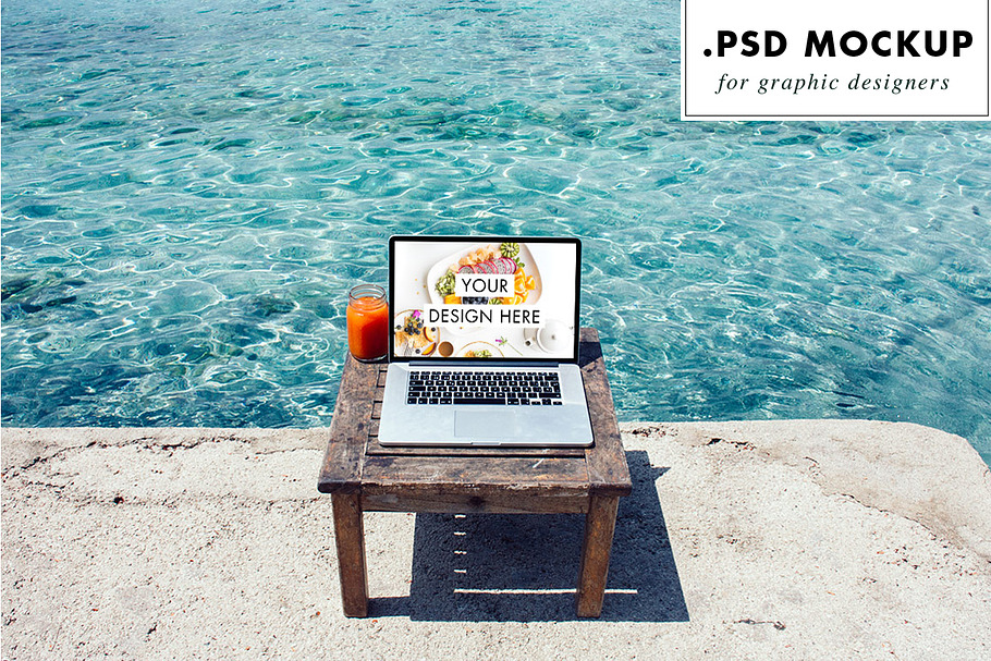 Computer PSD Mockup at the beach in Mobile & Web Mockups - product preview 8