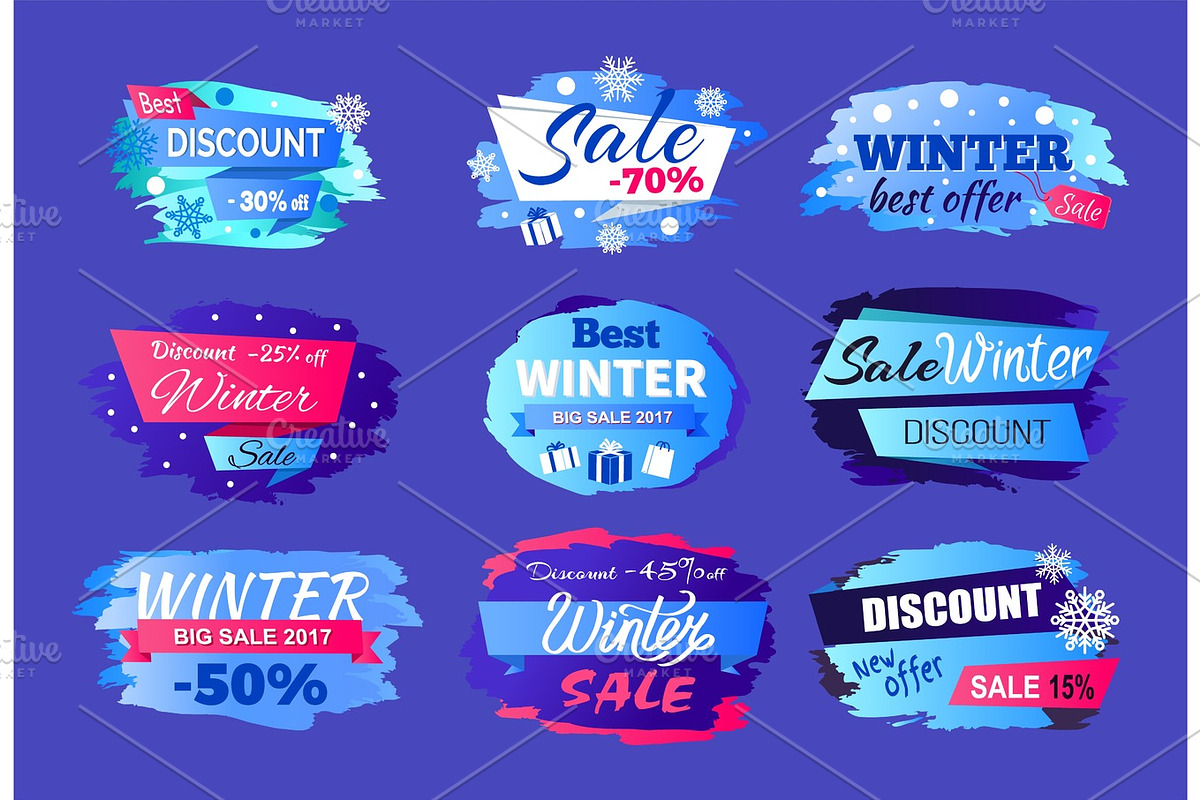 Winter Discount Best Offer Vector Illustration Set in Textures - product preview 8
