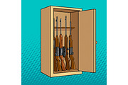 Cabinet with guns pop art vector illustration