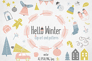 Hello Winter Set, clip art, patterns