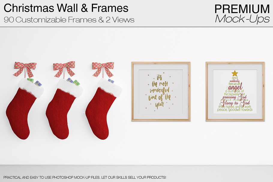 Christmas Wall and Frames Mockup Set in Product Mockups - product preview 8