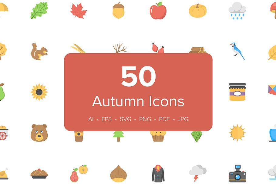  50 Flat Autumn Icons