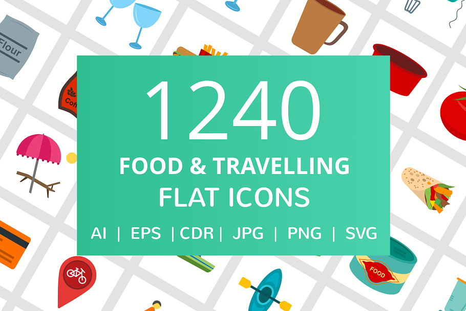 1240 Food & Travelling Flat Icons