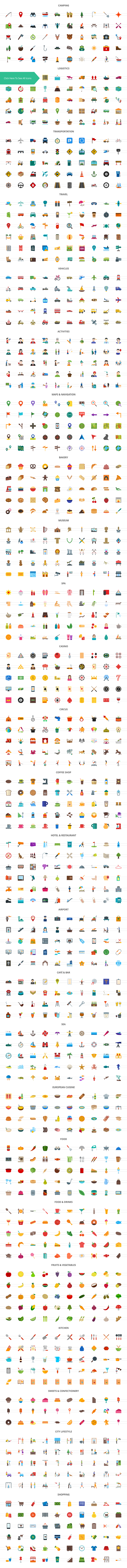 1240 Food & Travelling Flat Icons in Graphics - product preview 1