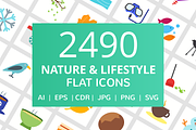 2490 Nature & Lifestyle Flat Icons