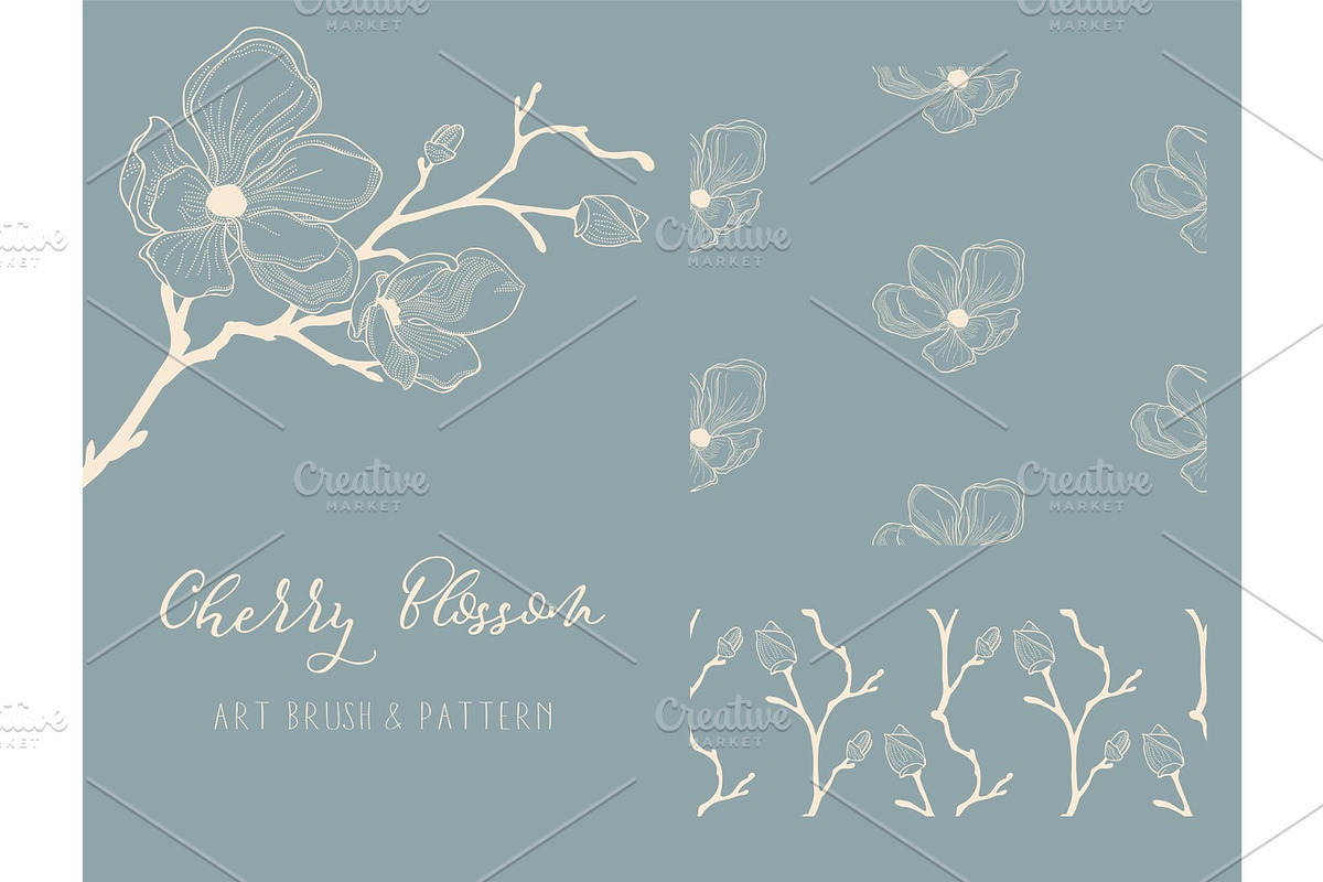 Cherry Blossom Design. Art Brush and Pattern. Vector in Patterns - product preview 8