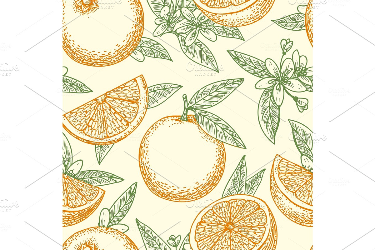 Orange fruit and flowers pattern in Illustrations - product preview 8