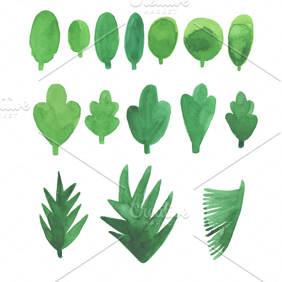 Green watercolor leaves vector in Illustrations - product preview 2