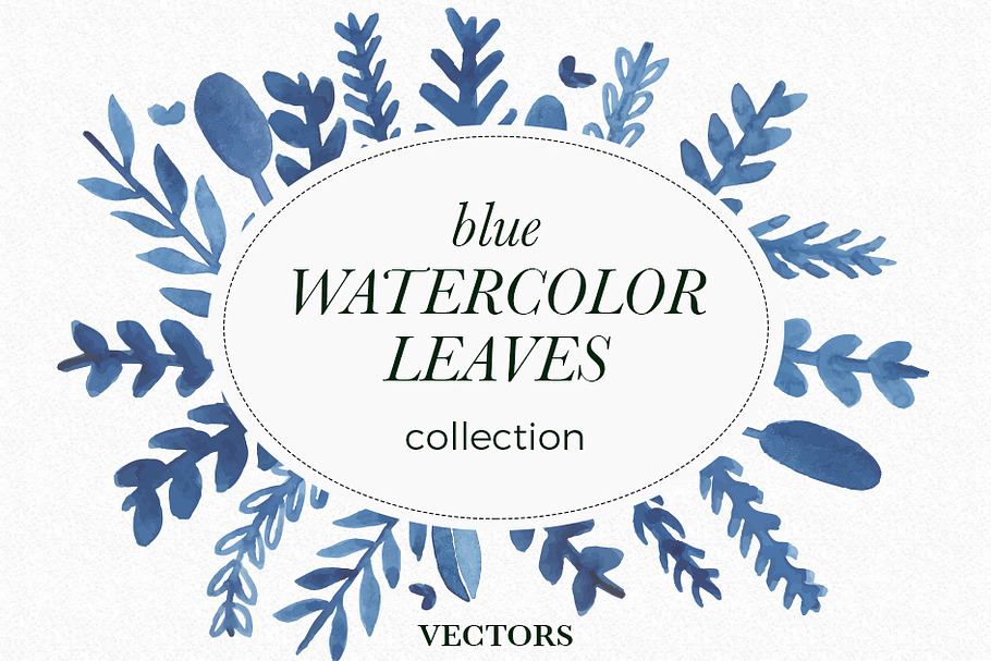 Blue leaves watercolor vectors