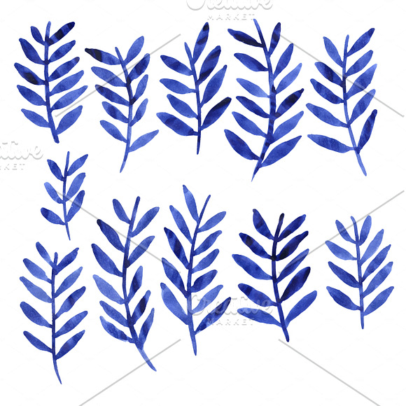 Blue leaves watercolor vectors in Illustrations - product preview 2