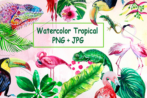 Watercolor tropical leaves Clipart 