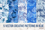 5 hand drawn vector blue patterns