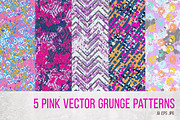 5 funky hand drawn patterns in pink