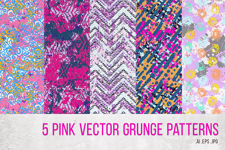 5 funky hand drawn patterns in pink