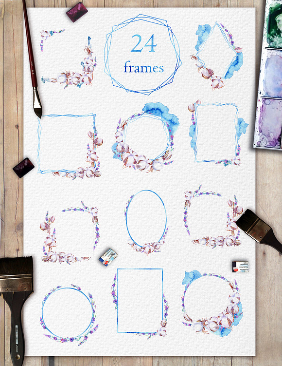 Lavender and cotton watercolor set in Illustrations - product preview 4