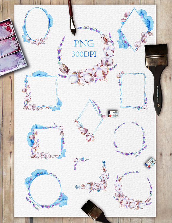Lavender and cotton watercolor set in Illustrations - product preview 5