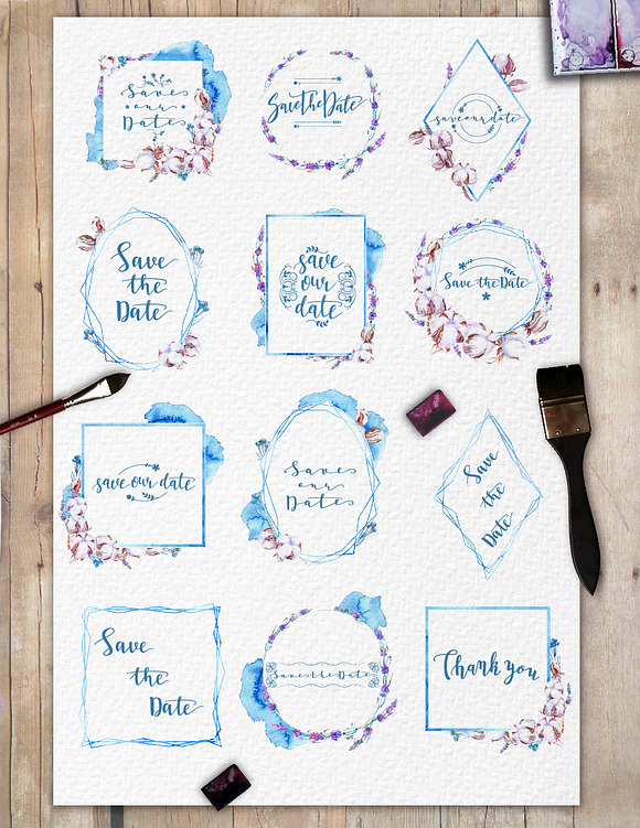 Lavender and cotton watercolor set in Illustrations - product preview 6