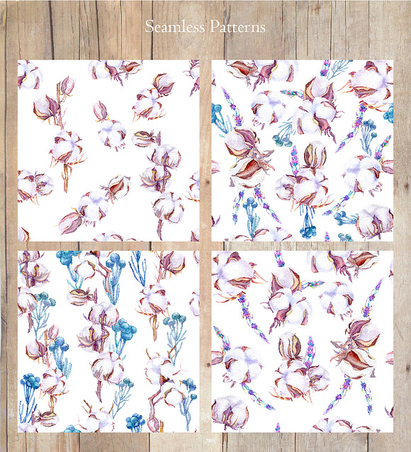 Lavender and cotton watercolor set in Illustrations - product preview 7