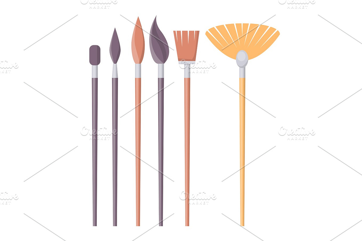 Set of Paint Brushes of Different Shapes Isolated in Illustrations - product preview 8