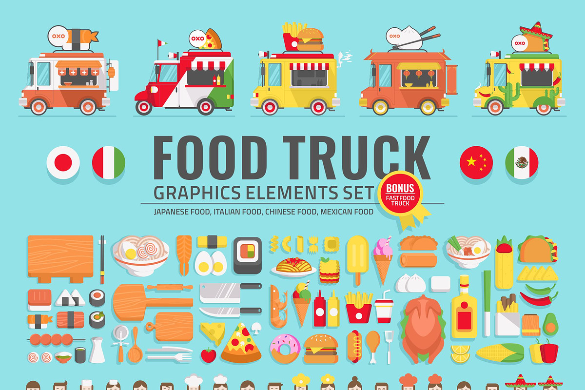FOOD TRUCK GRAPHIC ELEMENTS MEGA SET in Illustrations - product preview 8