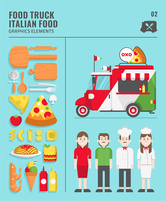 FOOD TRUCK GRAPHIC ELEMENTS MEGA SET in Illustrations - product preview 3