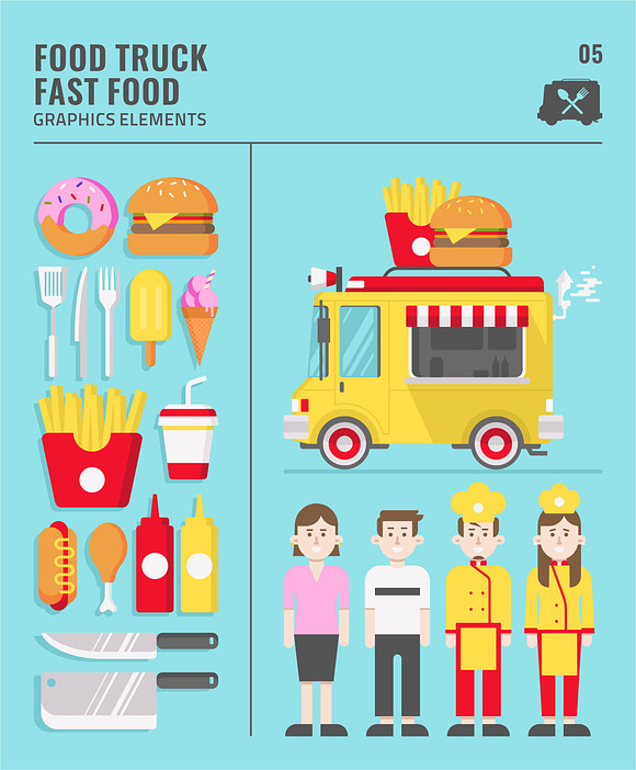 FOOD TRUCK GRAPHIC ELEMENTS MEGA SET in Illustrations - product preview 4