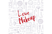 Vector monochrome background with Love Makeup lettering