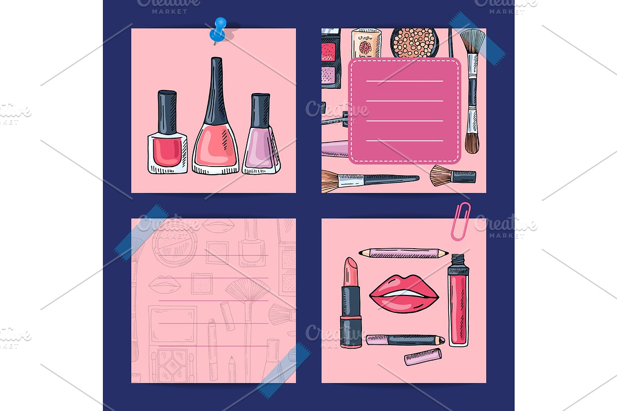 Vector hand drawn makeup products, nail polishes, lipsticks in Graphics - product preview 8
