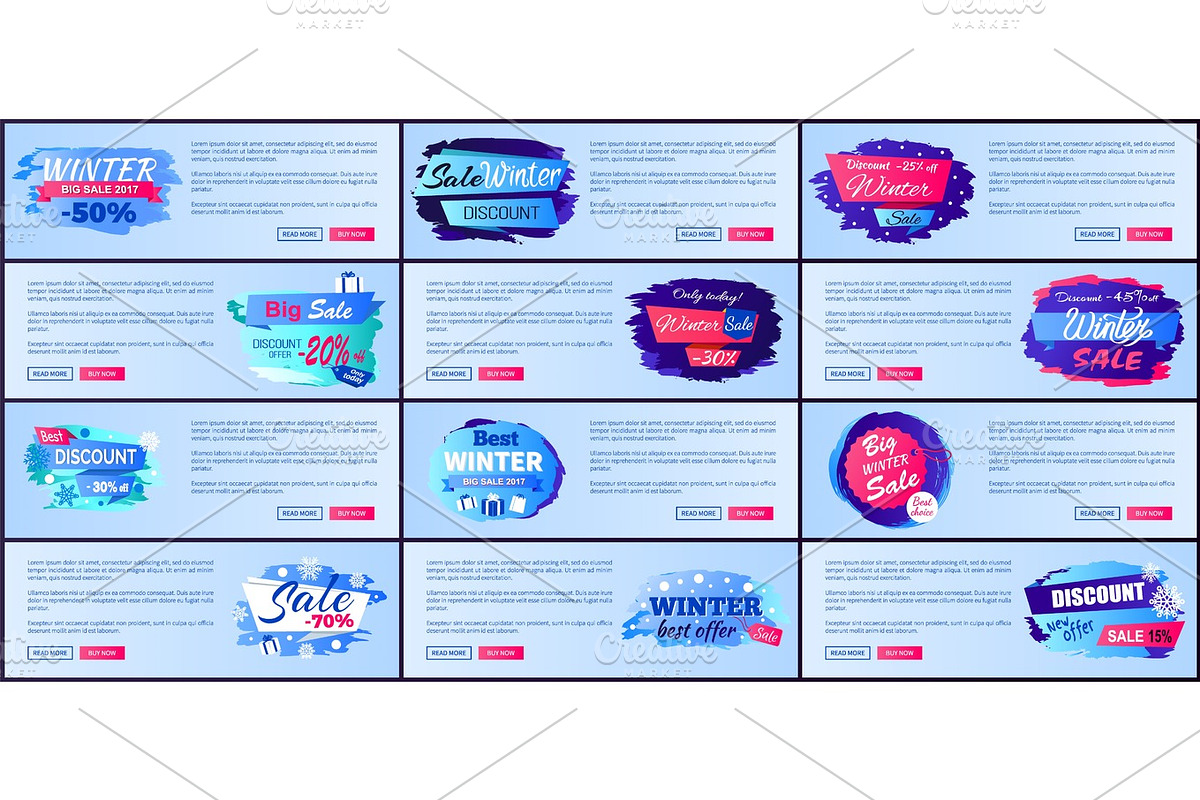 Set of Winter Online Posters New Offer Discounts in Objects - product preview 8