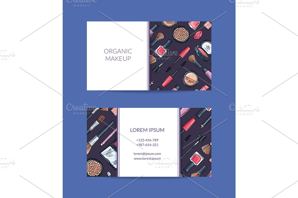 Vector business card template for beauty brand or makeup artist with hand drawn makeup rectangles in Graphics - product preview 8