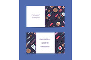 Vector business card template for beauty brand or makeup artist with hand drawn makeup rectangles
